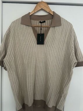 Massimo Dutti Two-Tone Beige Knit Polo